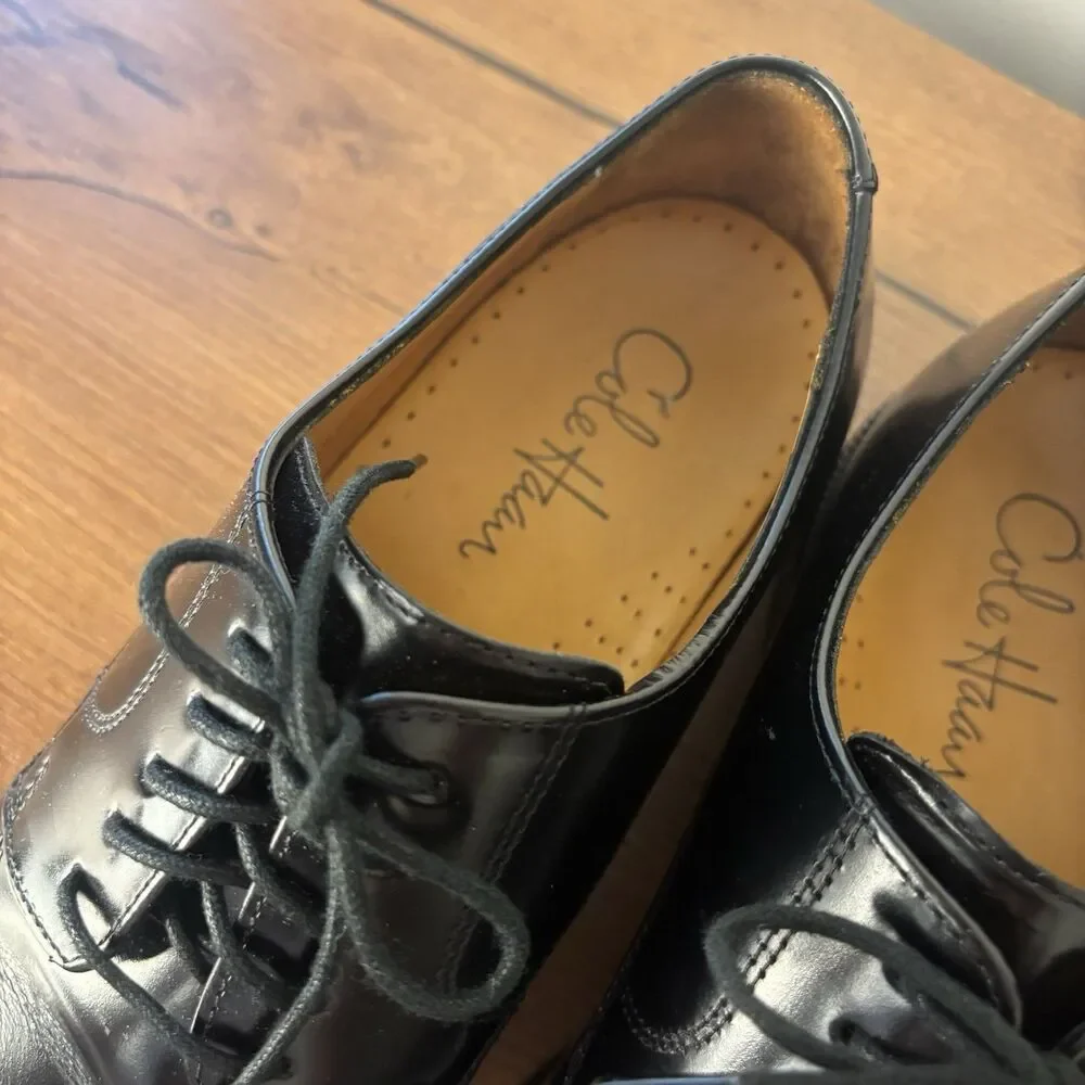 Cole Haan Men's Size 9.5 M Cassady Split Toe Oxford Black Leather Shoes C07603